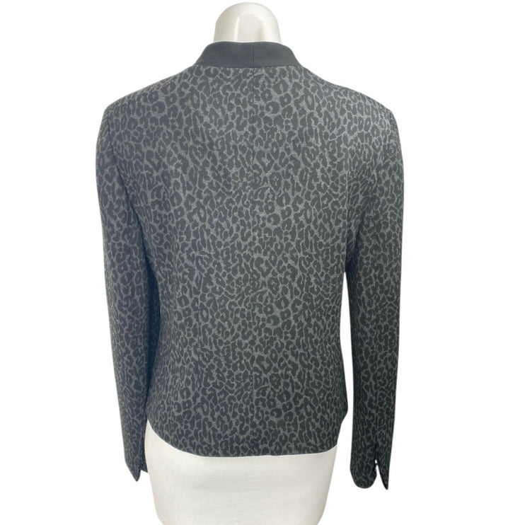 Ann Taylor LOFT Gray Black Leopard Print Long Sleeve Blazer Coat Jacket Size 10