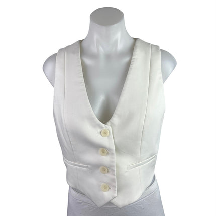 Zara Women' White Sleeveless Button Up V-Neck Crop Blazer Vest Tank Top Size S