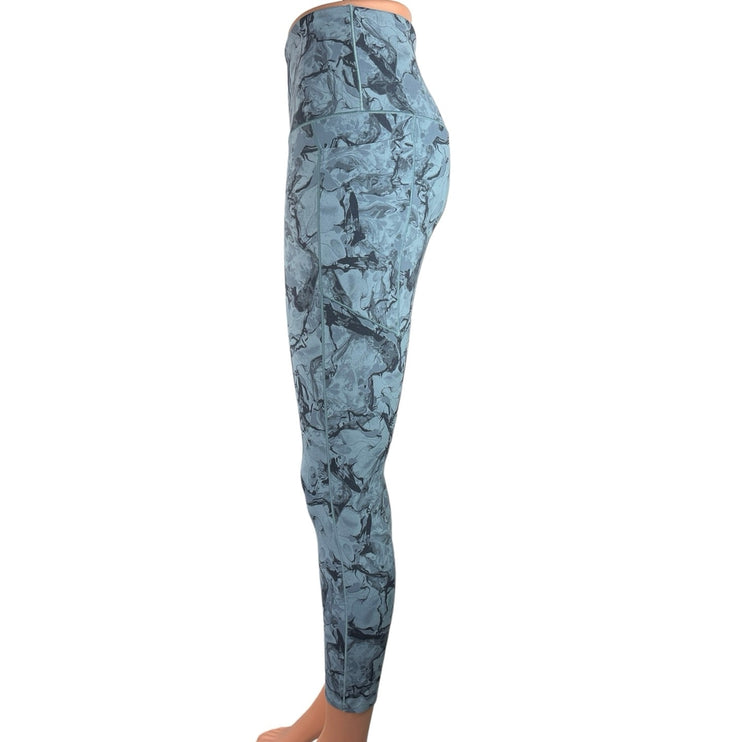 Rhone Women's Blue High Rise Marble Print Pull On Fitness Yoga Leggings Size M