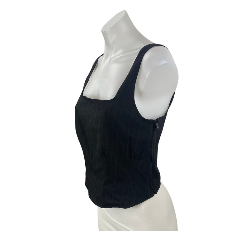 Samsoe Womens Black Pinstripe Square Neck Sleeveless Crop Cami Blouse Tank Top M