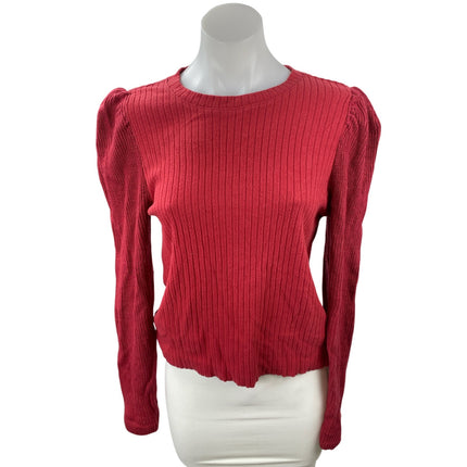 Splendid Women's Red Long Puff Sleeve Ribbed Knit Crew Neck Sweater Top Size S