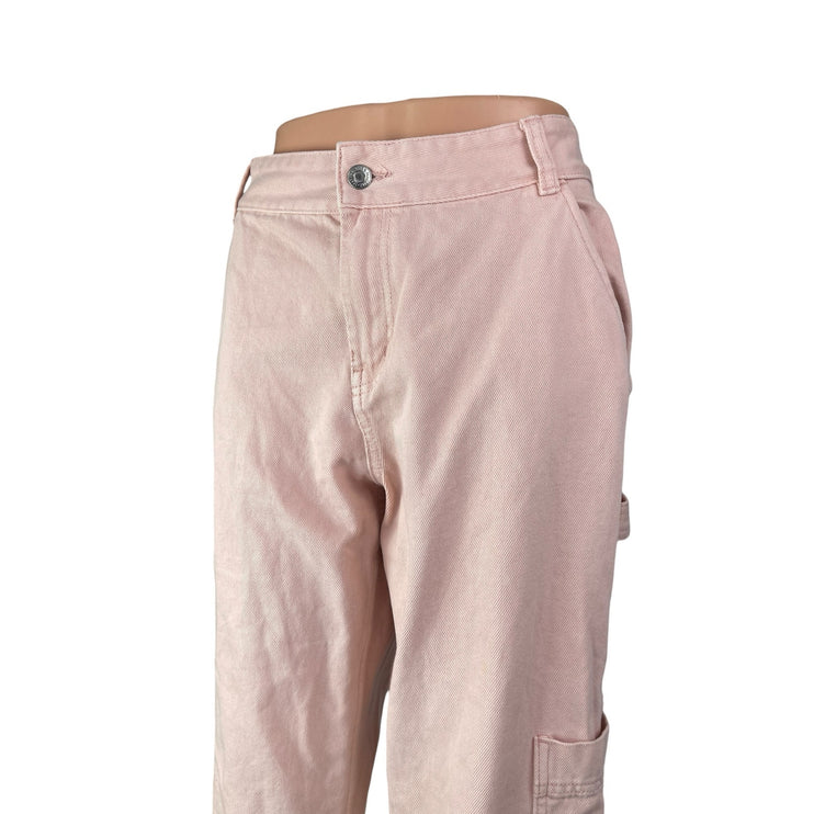 H&M Women's Pink High Waisted Straight Wide Leg Denim Cargo Jeans Pants Size 6