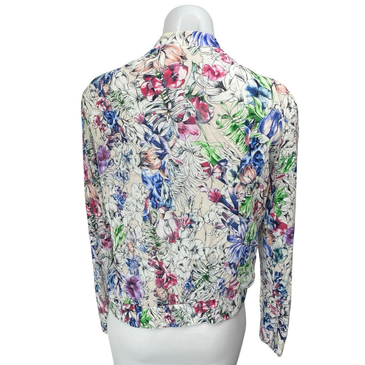 H&M Women's Multicolor Floral Long Sleeve Pocket Zip Up Bomber Jacket Size 8