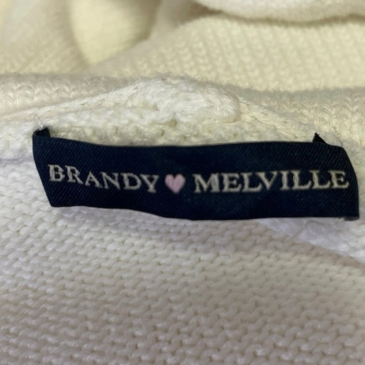 Brandy Melville White Knit Zip Up Drawstring Crop Hoodie Sweater Jacket Size S