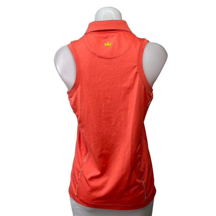 Peter Millar Women Coral Sleeveless 1/4 Zip Collared Tennis Athletic Tank Top M