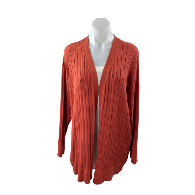 Lane Bryant Women Rust Coral Ribbed Knit Long Sleeve Open Cardigan Sweater 22/24
