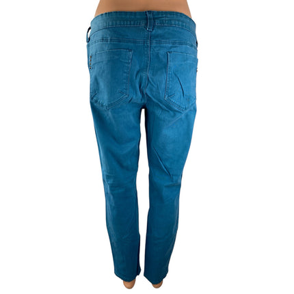 Ink Women's Teal Blue Mid Rise Straight Skinny Ankle Denim Jeans Pants Size 13
