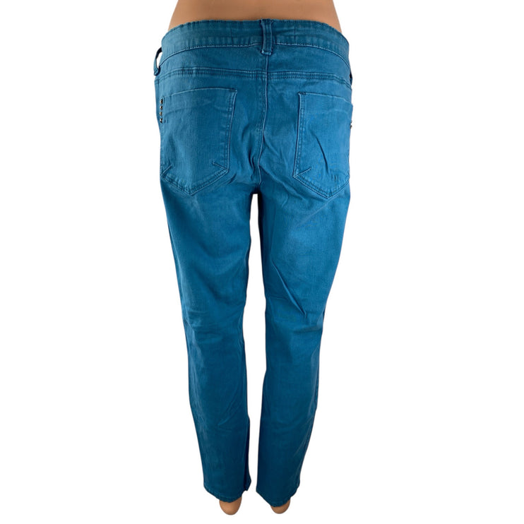 Ink Women's Teal Blue Mid Rise Straight Skinny Ankle Denim Jeans Pants Size 13