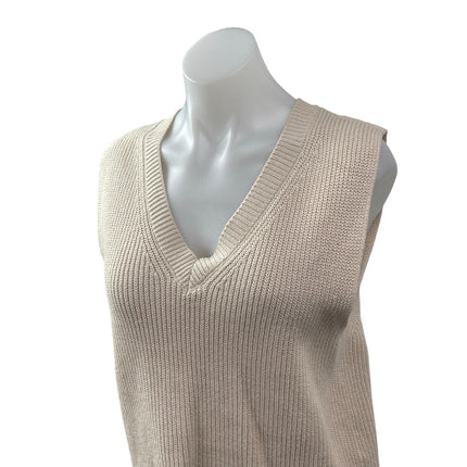 Zara Women's Beige Ribbed Knit V Neck Sleeveless Vest Sweater Tank Top Size L