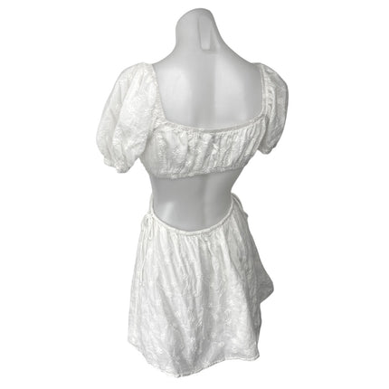 SABO Eilish White Floral Embroidered Cutout Puff Short Sleeve Mini Dress Size XS