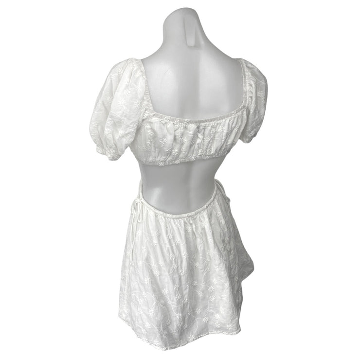 SABO Eilish White Floral Embroidered Cutout Puff Short Sleeve Mini Dress Size XS