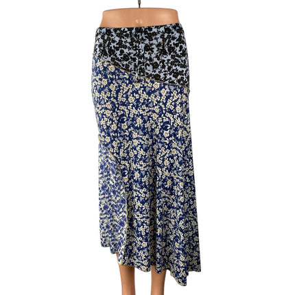 MNG Mango Women's Multicolor Floral Patchwork Midi Godet Flare A-Line Skirt Sz S