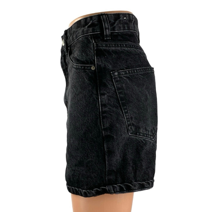 Pull & Bear Women's Black High Waisted Boyfriend Straight Denim Jean Shorts Sz 2