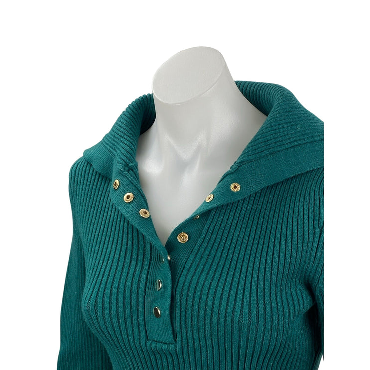 Zara Women's Teal Blue Ribbed Knit Long Sleeve Henley Sweater Crop Top Size S