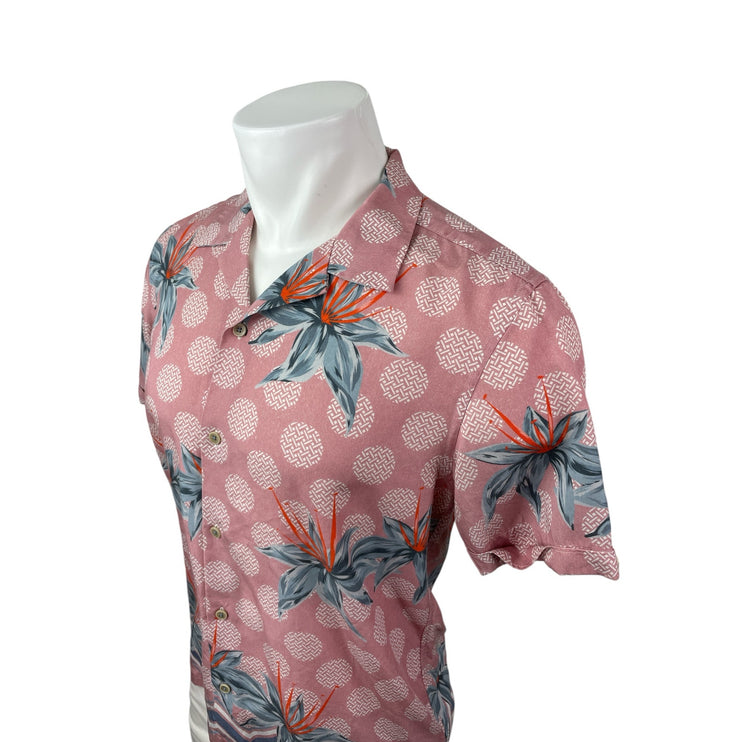 Ted Baker Men's Red Floral Polka Dots Short Sleeve Button Down Shirt Top Size M