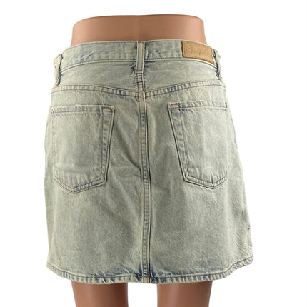 7 For All Mankind Blue Acid Wash High Waisted Straight Denim Jean Skirt Size 27