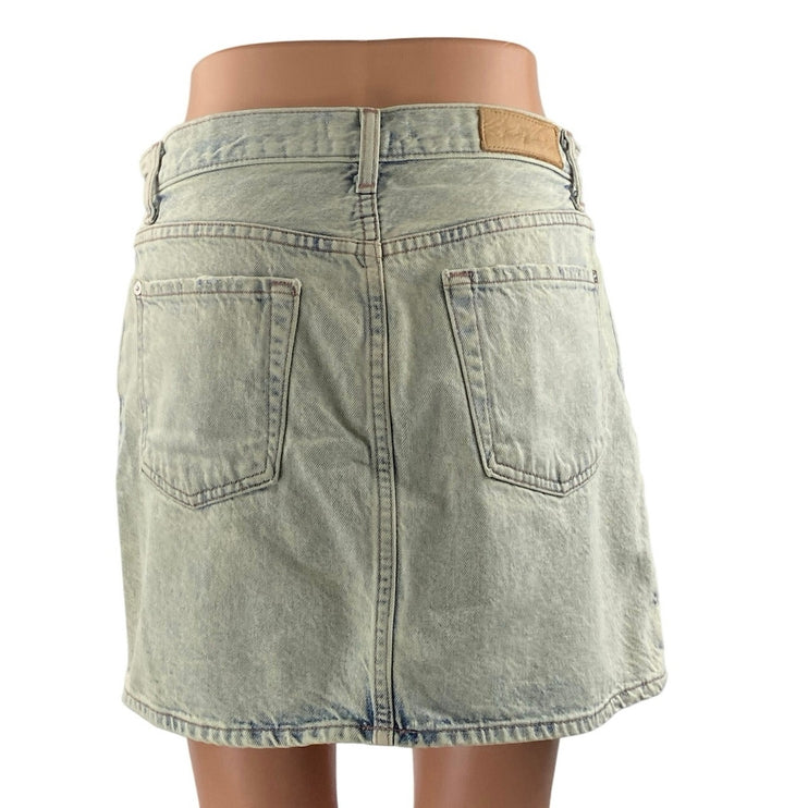 7 For All Mankind Blue Acid Wash High Waisted Straight Denim Jean Skirt Size 27
