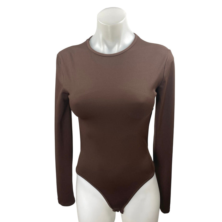 Edikted Brown Long Sleeve Crew Neck Open Back Cutout T Shirt Bodysuit Top Size S