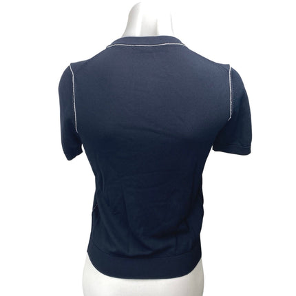 Zara Women's Blue Knit Short Puff Sleeve Crew Neck T-Shirt Blouse Top Size S