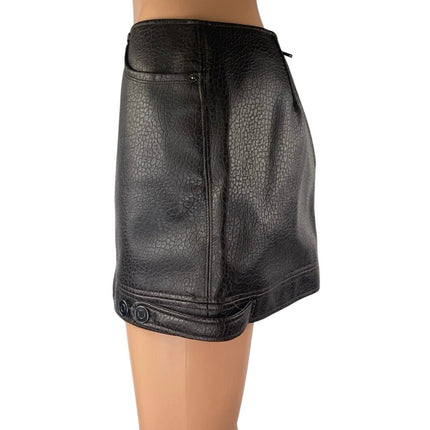 H&M Dark Brown Faux Leather Vegan Back Zip Pebbled Textured Mini Skirt Size 4