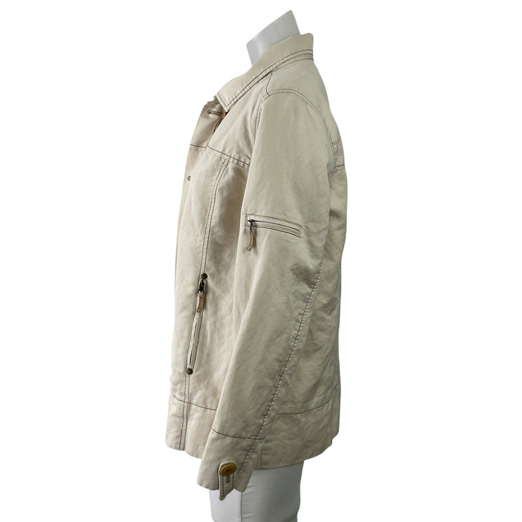Sundance Womens Cream Beige Linen Blend Zip Up Button Utility Coat Jacket Size M