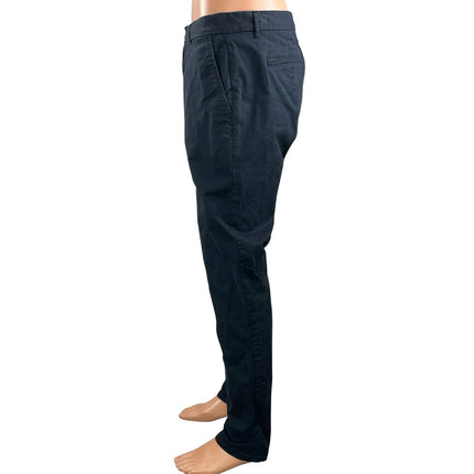 Unison Men's Navy Blue Mid Rise Slim Fit Straight Leg Trousers Pants Size 34