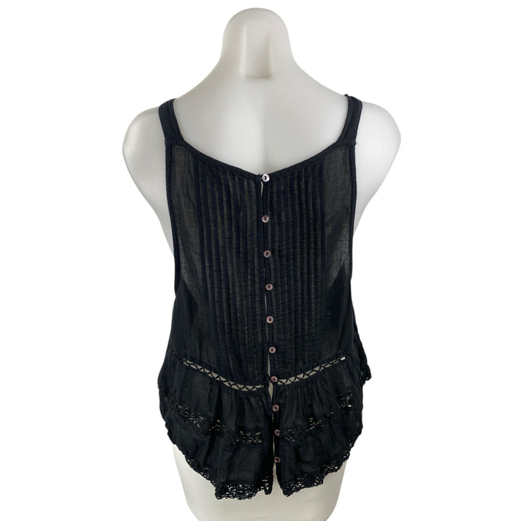 Free People Constant Crush Crochet Pintucked Sleeveless Button Cami Tank Top L