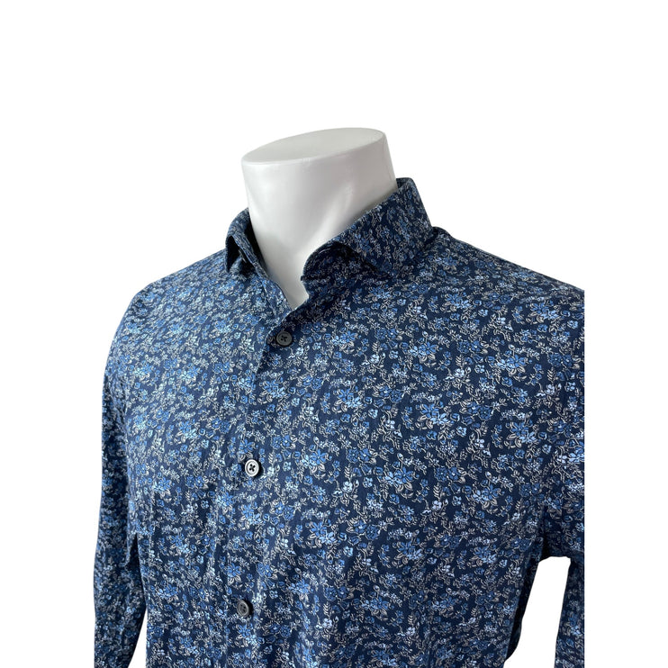 Express Men's Blue Floral Long Sleeve Casual Career Button Down Shirt Top Size L