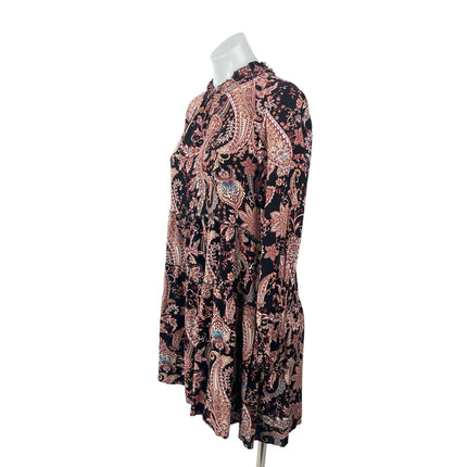 Anthropologie Cady Pink Floral Paisley Long Sleeve Mock Neck Tunic Mini Dress M