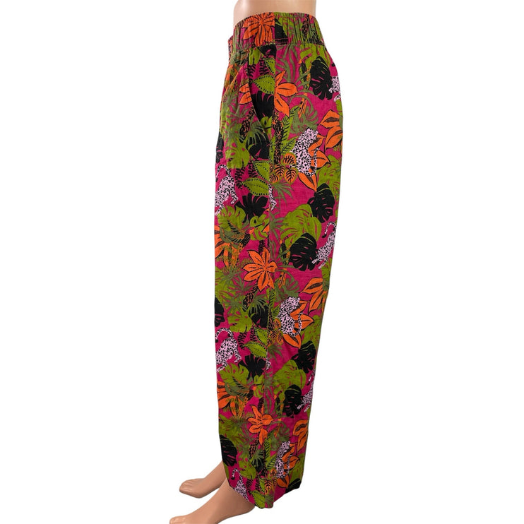 C&C California Pink 100% Linen Tropical Hawaiian Wide Leg Trousers Pants Size S