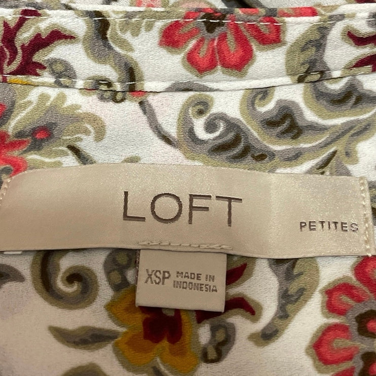 LOFT Womens Multicolor Floral print Split V-Neck Long Sleeve Blouse Top Size XSP