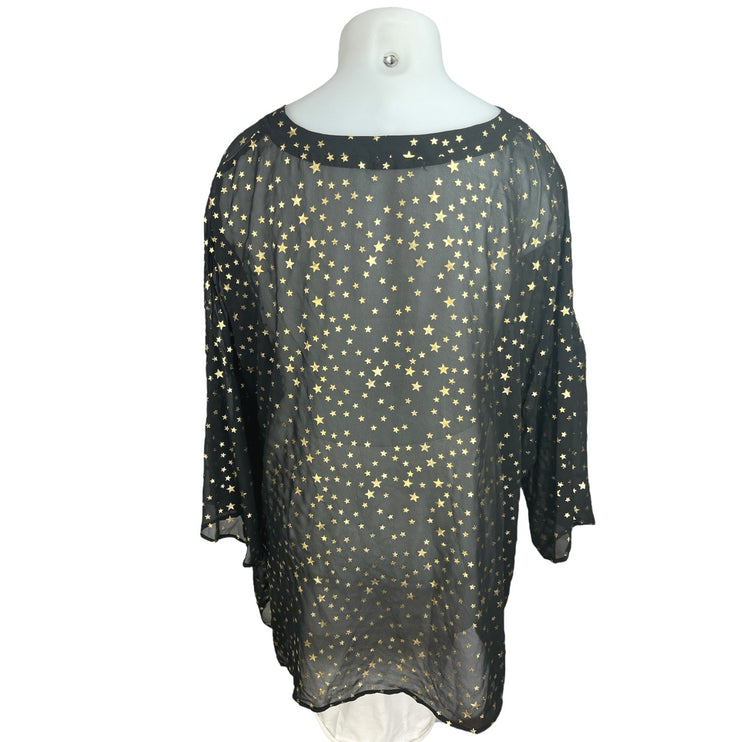 Glamorous Curve Black Gold Star Chiffon Sheer Long Sleeve Cover Up Blouse Top 20