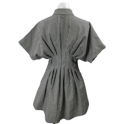 EXQUISE Tobie Black White Short Sleeves Striped Button Down Mini Shirt Dress XS