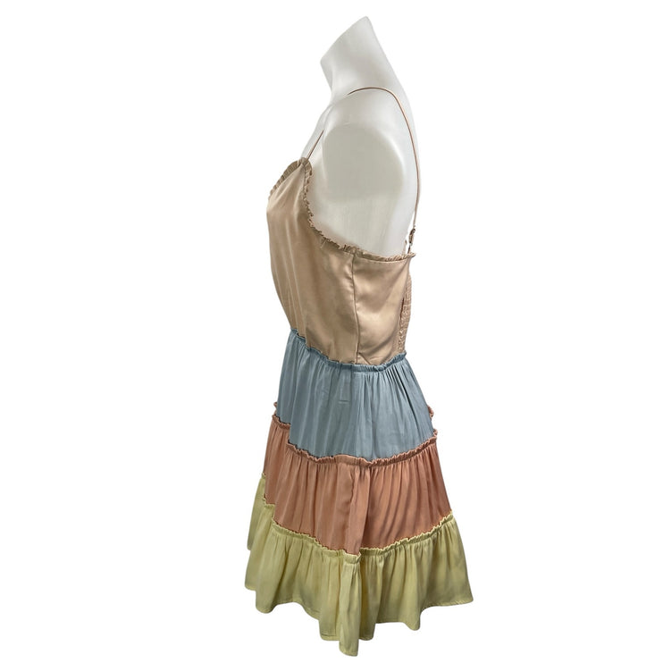 Storia Women's Multicolor Sleeveless Colorblock Tiered Ruffles Jumpsuit Romper S