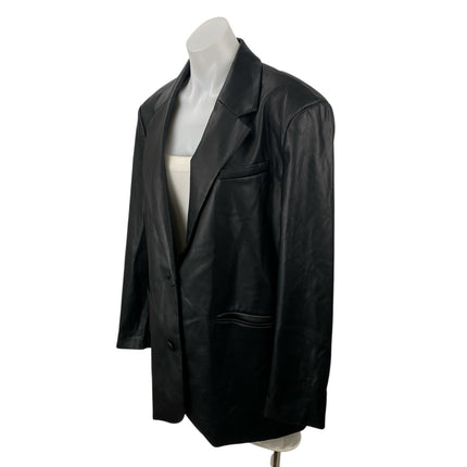 Future Collective x Kahlana Barfield Brown Faux Leather Blazer Coat Jacket Sz M
