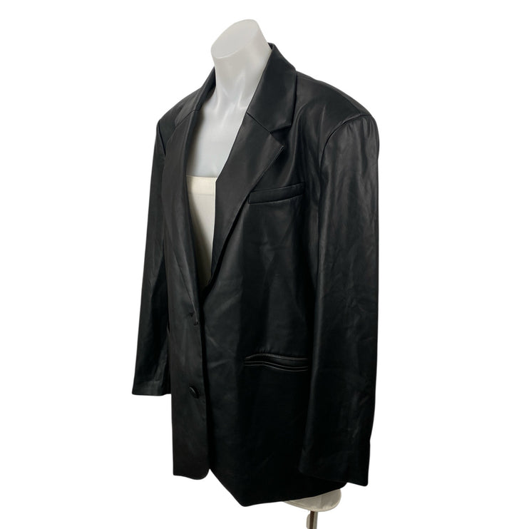 Future Collective x Kahlana Barfield Brown Faux Leather Blazer Coat Jacket Sz M