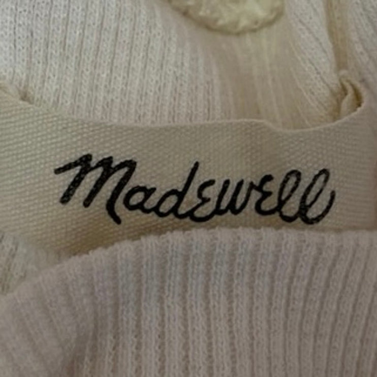 Madewell Cream Ribbed Knit Crewneck Long Sleeve Pullover Boxy Tee Crop Top Sz S