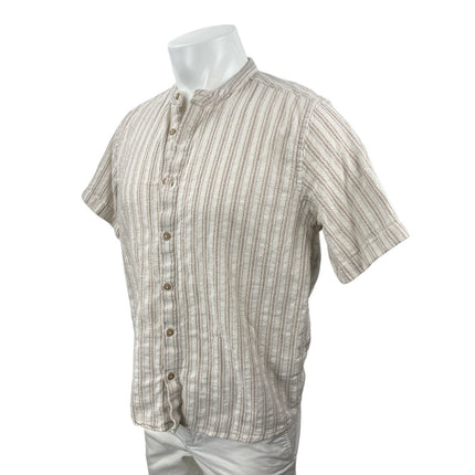 E.T.A Men's Beige Striped Relaxed Fit Short Sleeve Button Down Shirt Top Size M