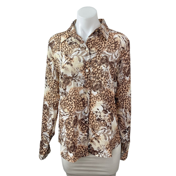 Jordan Animal Floral Print Collared Long Sleeve Button Down Shirt Blouse Top S