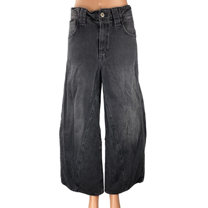 Free People Women's Black High Waist Baggy Flare Wide Leg Denim Jeans Pants 25