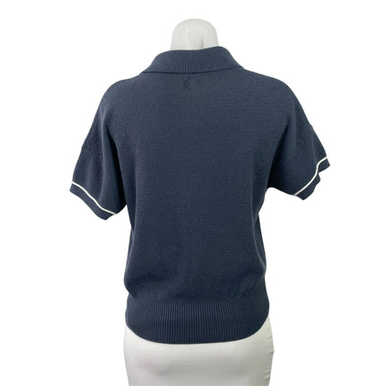 RHONE Women's Gray Blue Short Sleeves Knit Collared Polo Sweater Shirt Top Sz SP