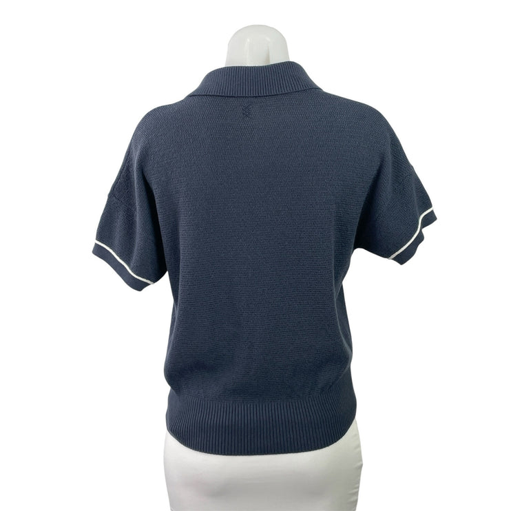 RHONE Women's Gray Blue Short Sleeves Knit Collared Polo Sweater Shirt Top Sz SP