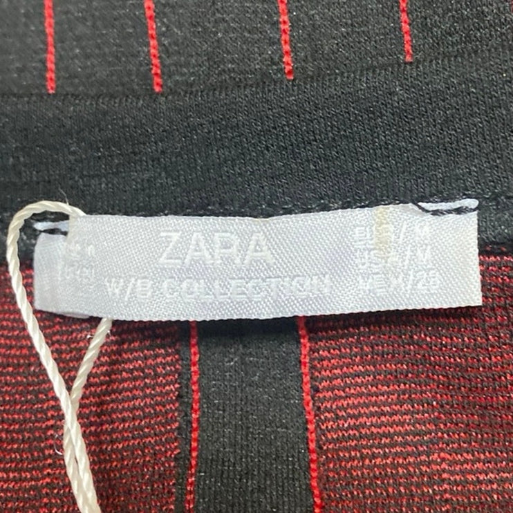 Zara Black Red Striped Long Dolman Sleeve Drawstring Cropped Sweater Top Size M