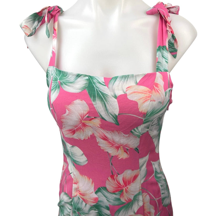 NEW Revolve x Privacy Please Celine Pink Floral Tie Strap Midi Bodycon Dress S