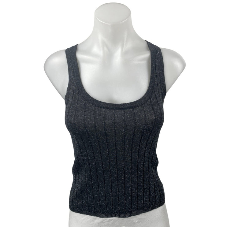 MNG Mango Womens Black Metallic Glitter Sleeveless Rib Knit Crop Tank Top Size M