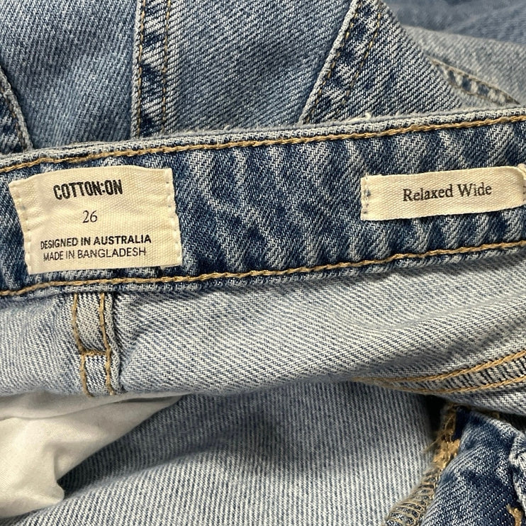 Cotton On Women's Blue High Rise Relaxed Wide Leg Baggy Denim Jeans Size 26