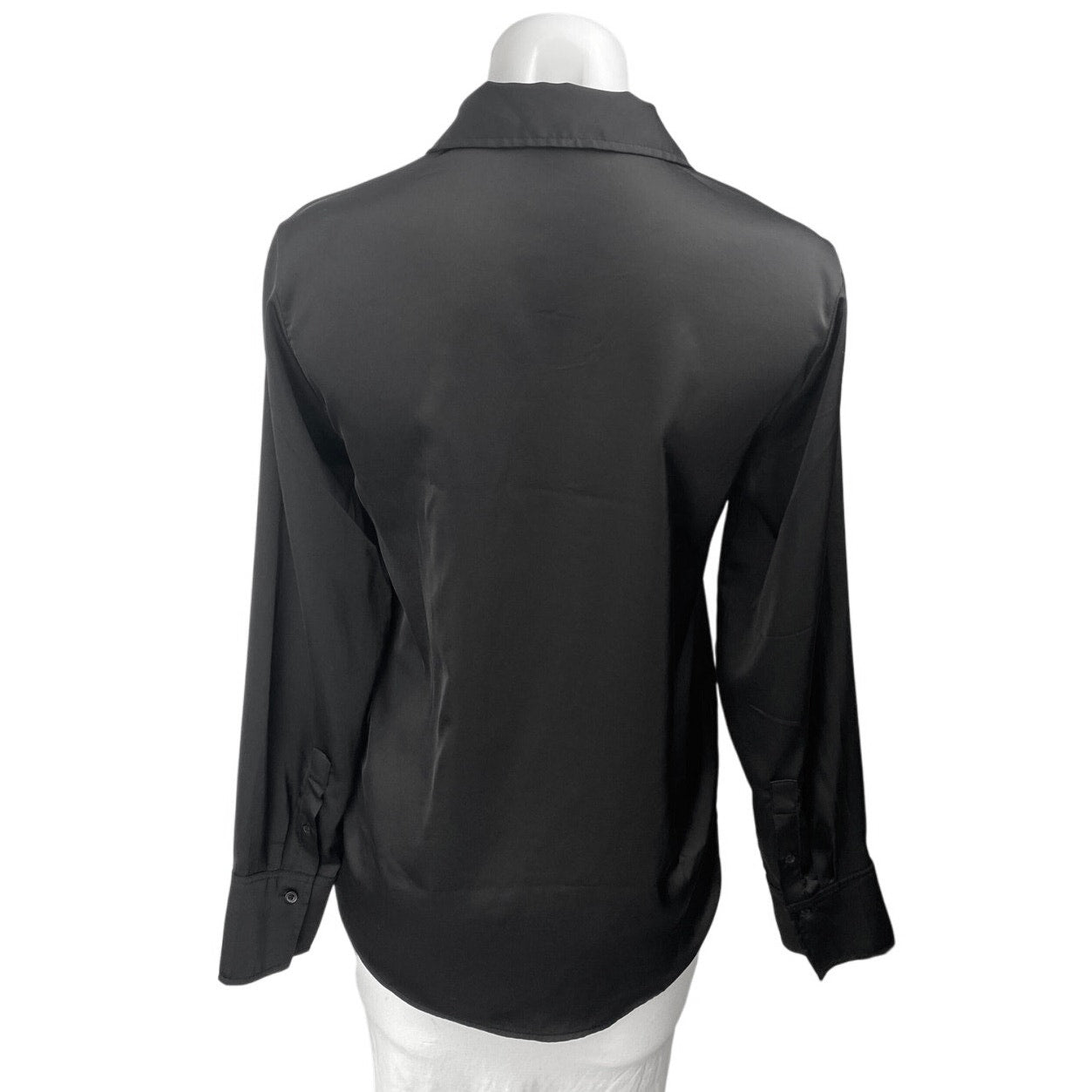 H&M Black Silk Satin Long Sleeve V Neck Button Down Shirt Blouse Top Size XS