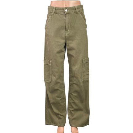 H&M Women's Khaki Tan High Rise Baggy Wide Leg Utility Cargo Denim Jeans Size 4