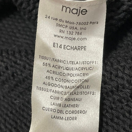 Maje Womens Black Knit Leather Long Sleeve Draoed Open Front Cardigan Sweater 3