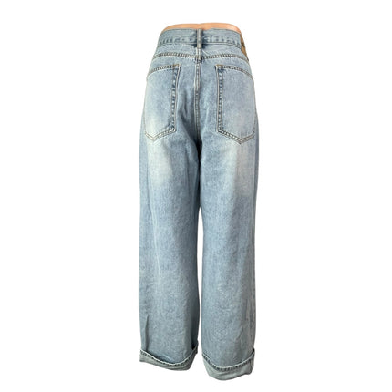 White Fox Women's Blue Light Wash Wide Leg Baggy Loose Fit Denim Jeans Size M